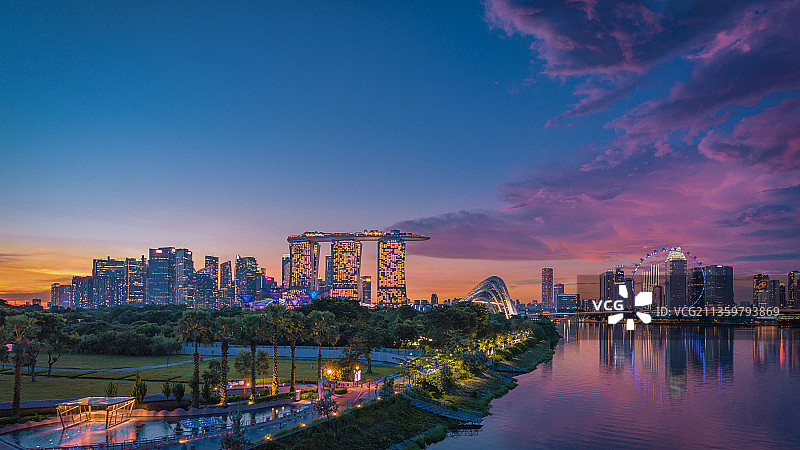 新加坡滨海湾晚霞图片素材