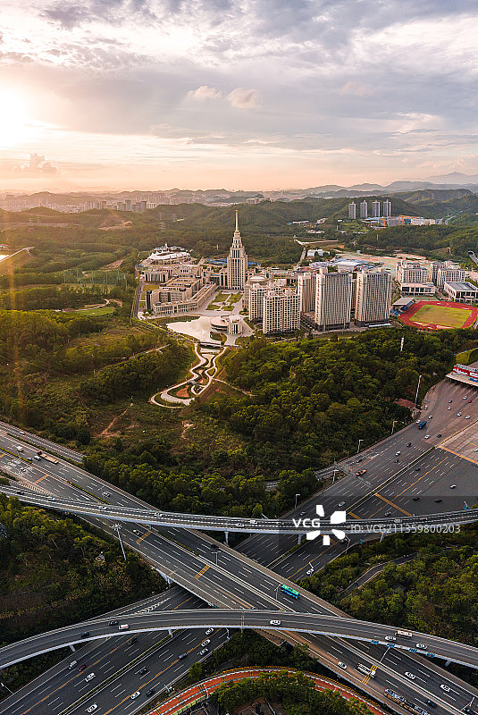 深圳龙岗区北理莫斯科大学夜景航拍图图片素材