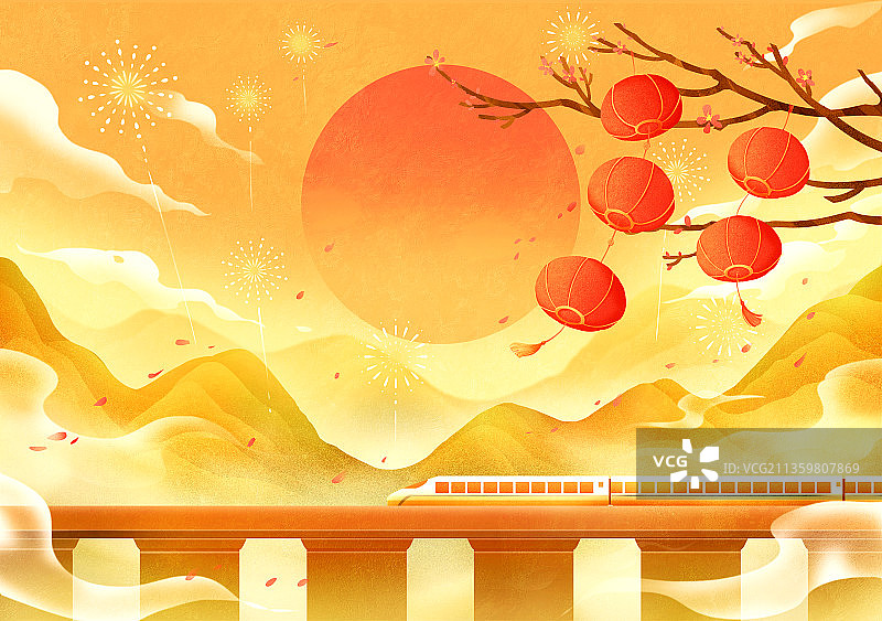 春运，新年，高铁，插画图片素材