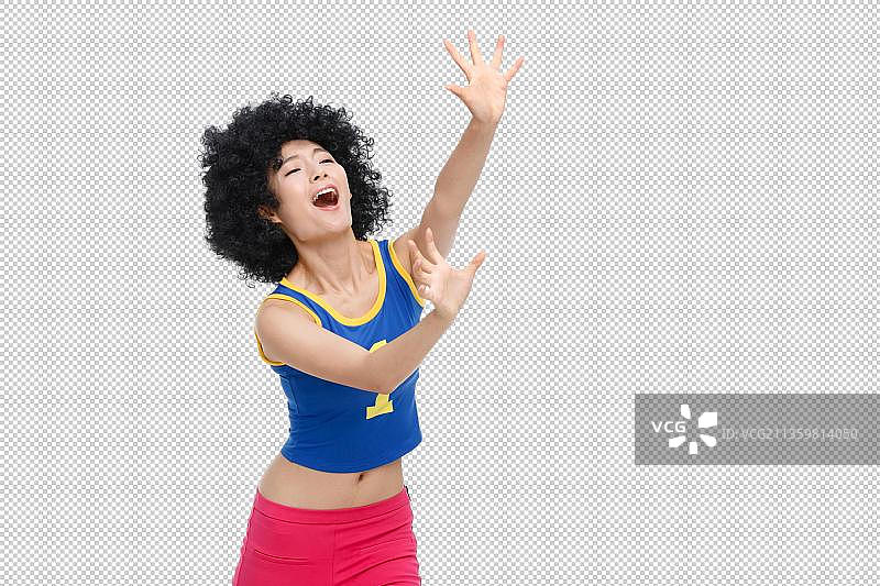 爆炸头女人伸手图片素材