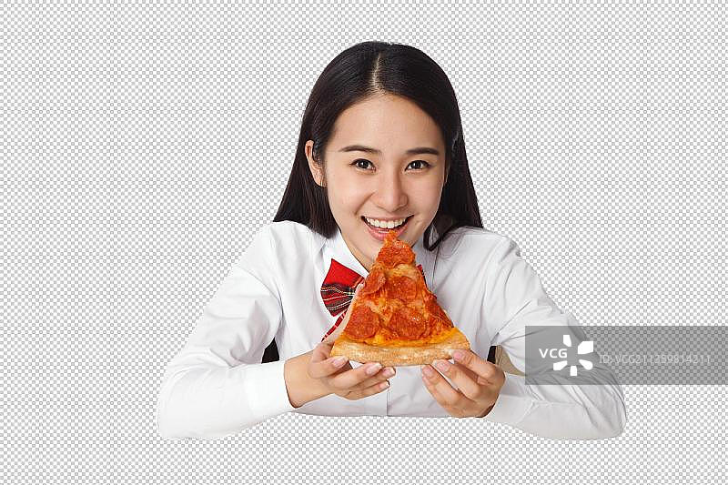 青春活力的青年学生吃披萨饼图片素材