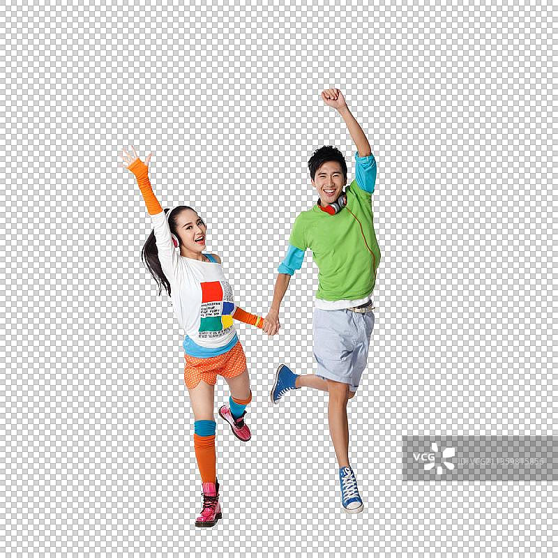 时尚活力的年轻情侣奔跑图片素材