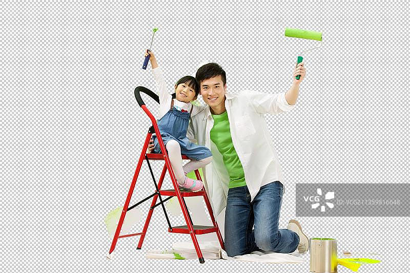 父女快乐装修图片素材