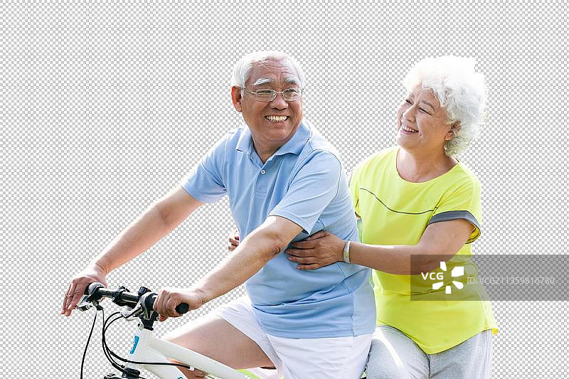 幸福的老年夫妇骑自行车图片素材