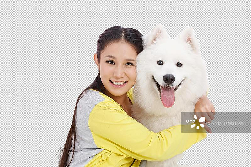 青年女人抱着宠物图片素材