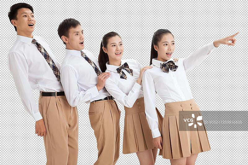 四个中学生惊奇的向侧面看图片素材