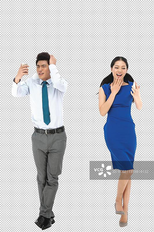 商务男人和女人拿着手机图片素材