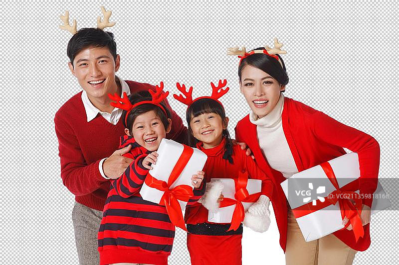 一家四口过圣诞节图片素材