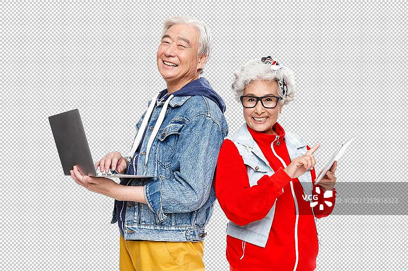 时尚老年人使用电子产品图片素材