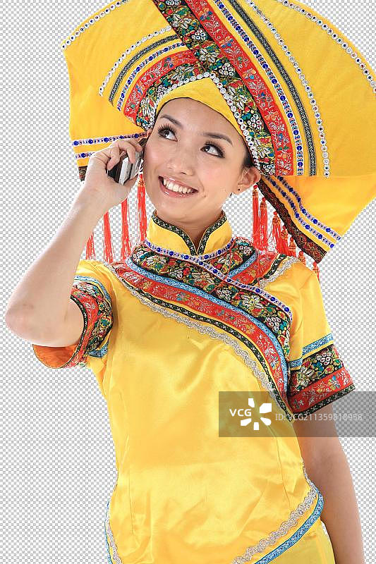中国少数民族壮族女人打电话图片素材