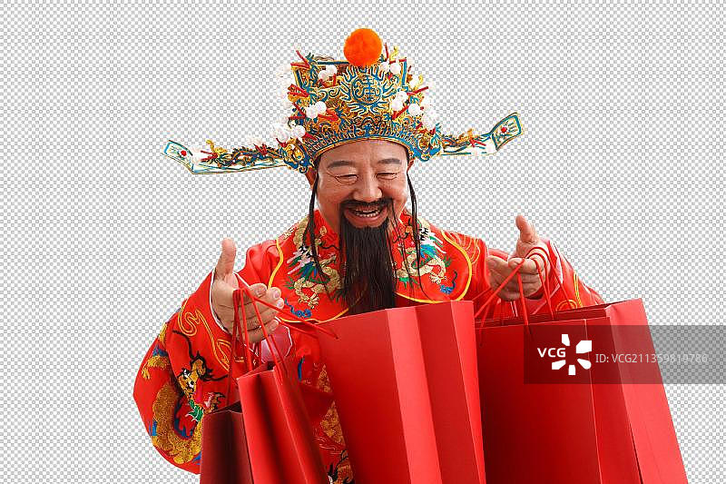 财神爷拿着购物袋图片素材