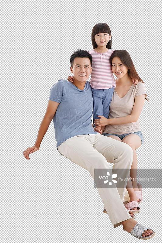 一家三口抵达旅行目的地图片素材