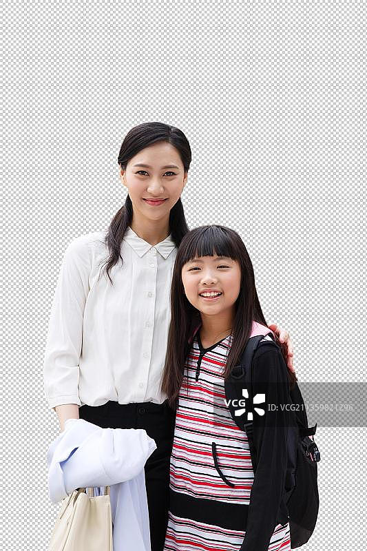母亲和女儿在学校门口图片素材