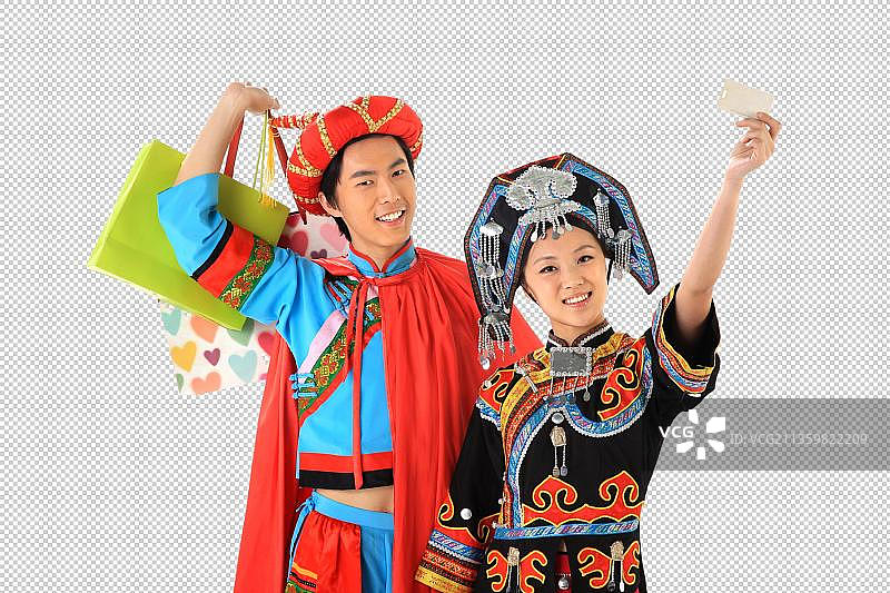 中国少数民族情侣购物图片素材