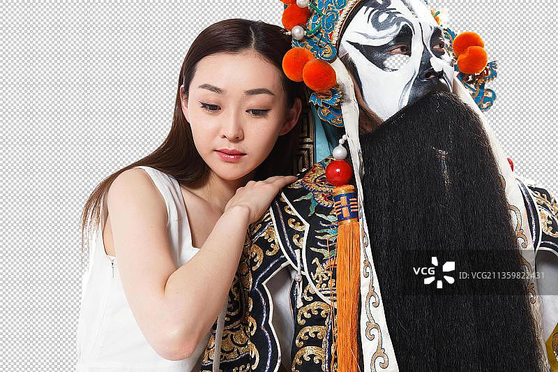 美女与男京剧演员图片素材