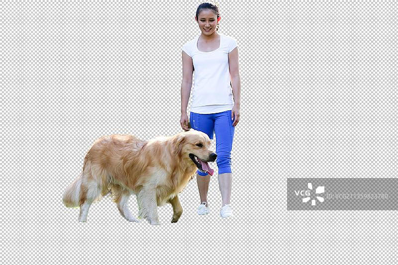 青年女人和宠物狗玩图片素材