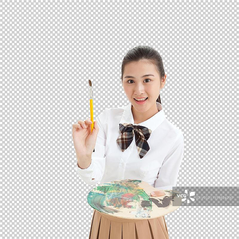 中学女生拿着画板和画笔图片素材