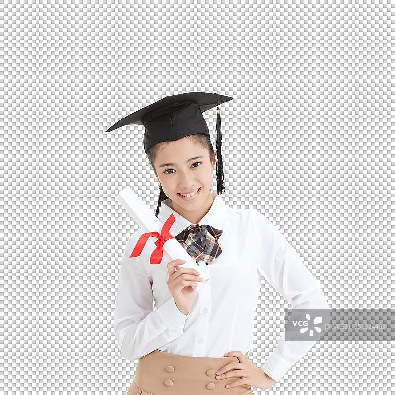 戴着学士帽的中学生拿着文凭图片素材