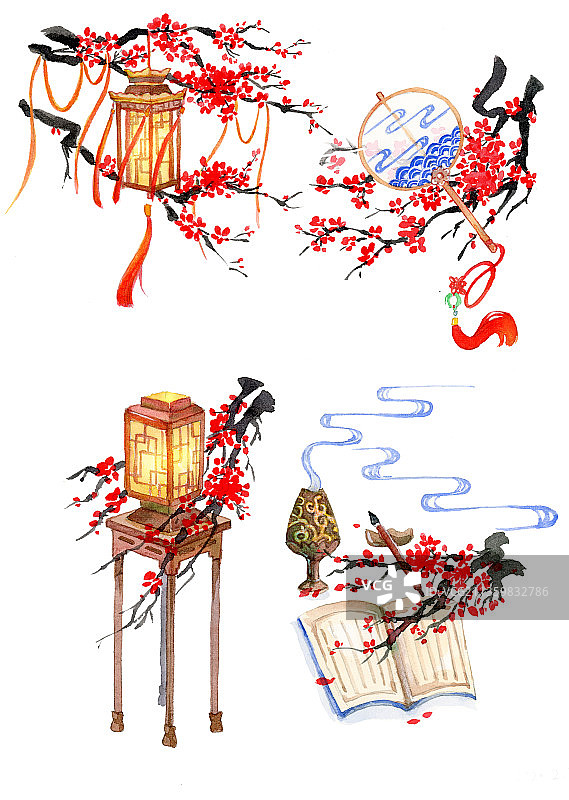 水彩-古风小物图片素材