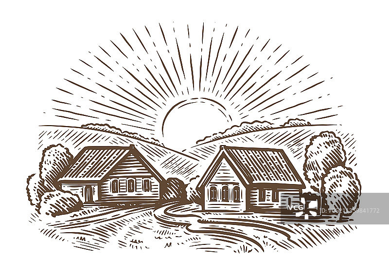 有田地和阳光的乡村农场农业图片素材