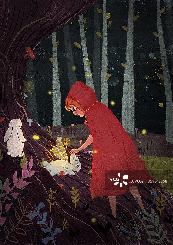 儿童森林插画小红帽图片素材