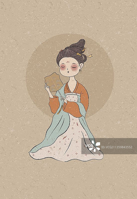 女孩拿着扇子图片素材