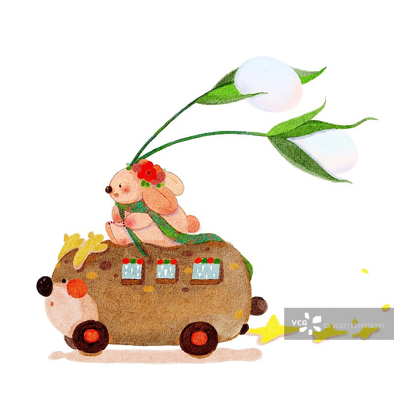 圣诞小胖兔和麋鹿巴士图片素材