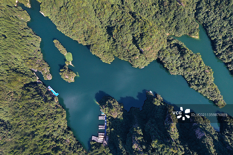 湖南省张家界市武陵源风景名胜区宝峰湖景区航拍图片素材