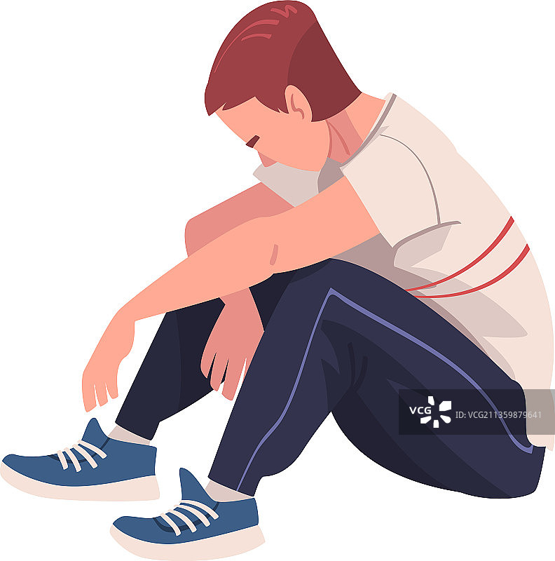 坐在地上弯着腿的疲惫年轻人图片素材