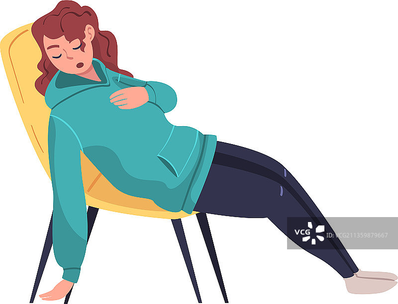 疲惫的年轻女子躺在扶手椅上打鼾图片素材