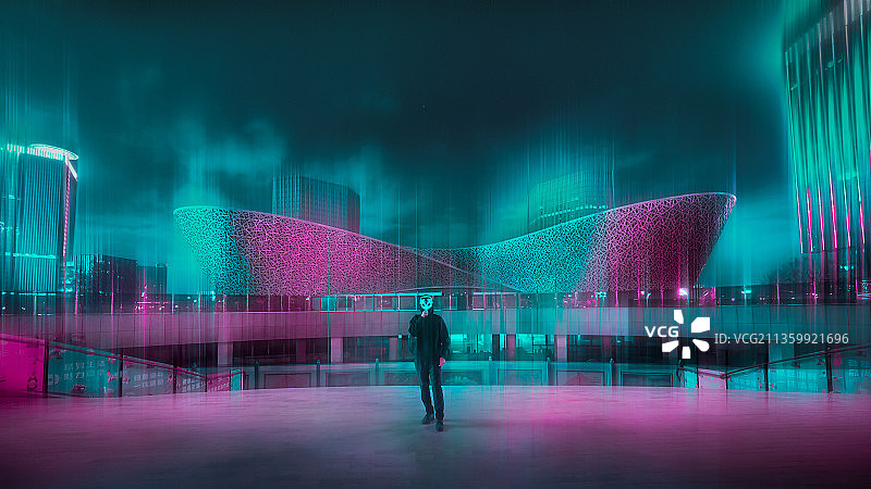 福建省厦门市同安区美峰科创园赛博朋克建筑和人像图片素材