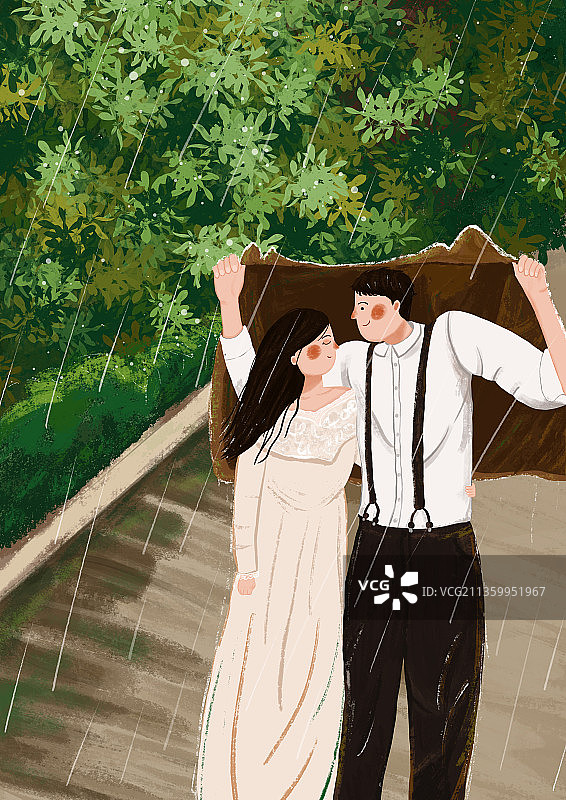 下雨天情侣间的浪漫图片素材