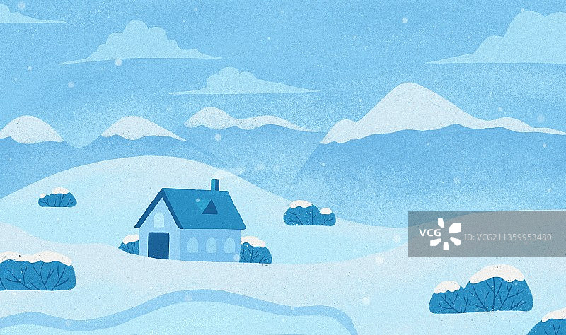 寒冷下雪冬天雪地的小房子植物户外自然风景图片素材