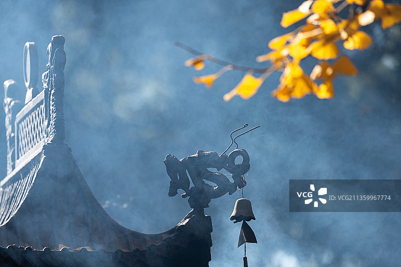 北京红螺寺秋季银杏叶图片素材