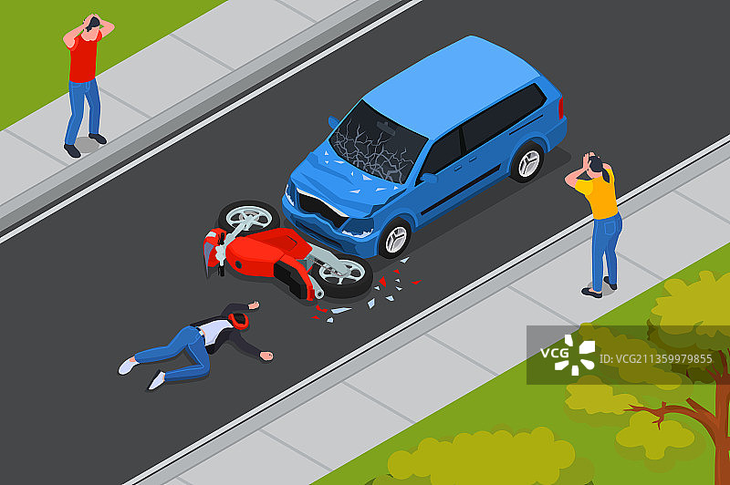汽车事故2.5D构图图片素材