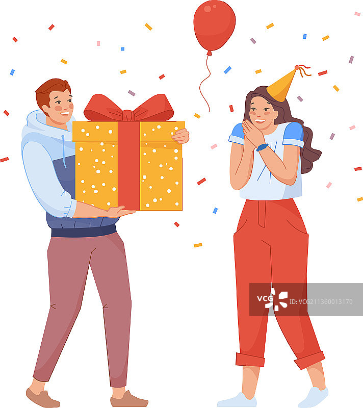 男人给女人送礼物，带着惊喜图片素材