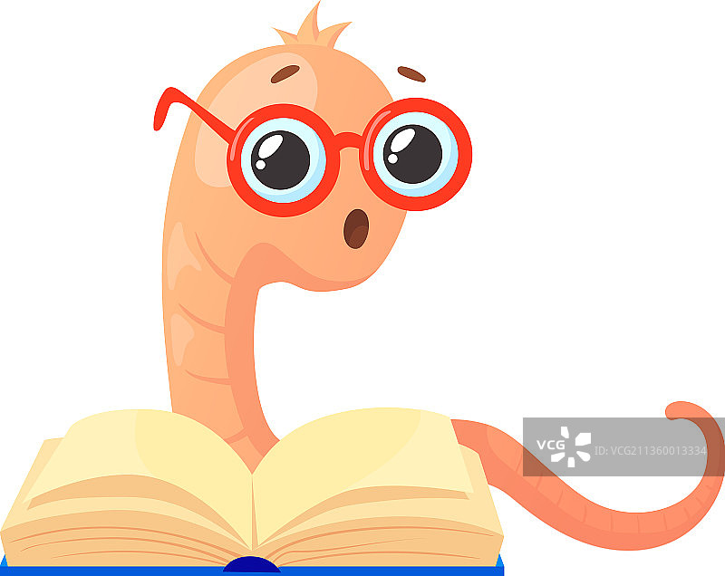 戴眼镜的惊讶书虫蚯蚓吉祥物图片素材