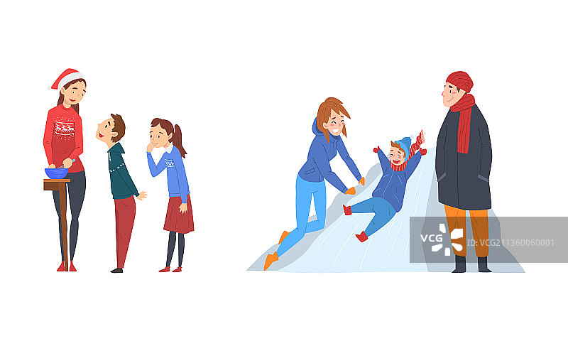 幸福的家庭在冬季假期烹饪图片素材