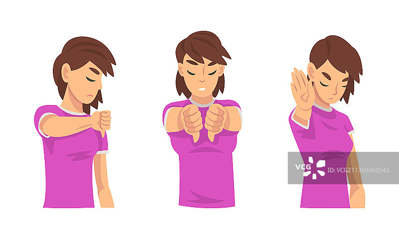 年轻女子做出拇指向下和停止的手势图片素材