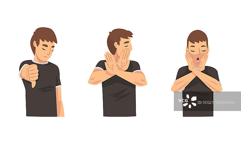 年轻男人做出拇指向下和停止手势图片素材