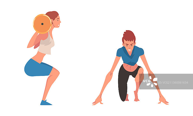 女运动员用杠铃做深蹲图片素材