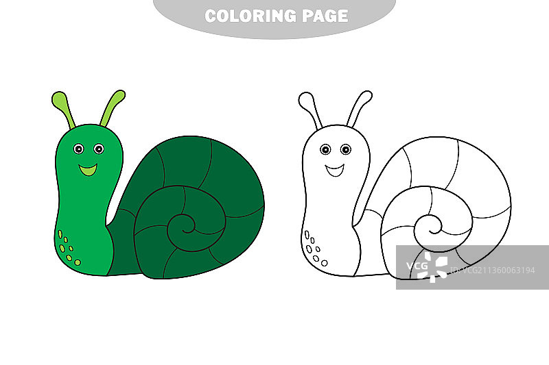 简约填色页：可爱小蜗牛轮廓图片素材