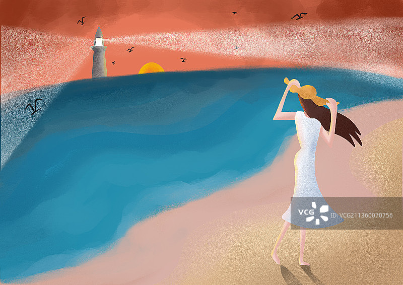 灯塔与女人图片素材