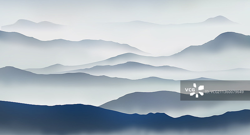 蓝色意境山水画背景图片素材