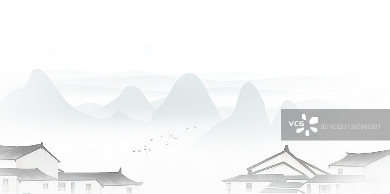 江南水乡意境山水画图片素材