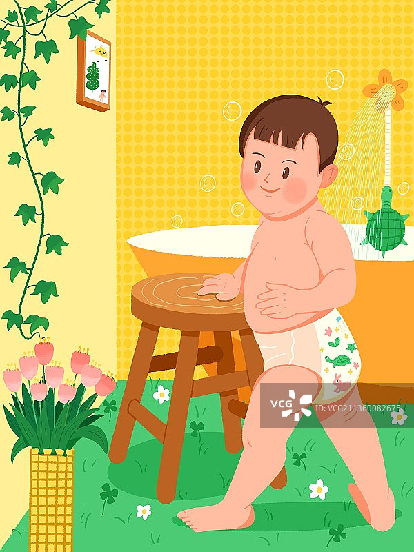 胖嘟嘟的小宝宝要洗澡了图片素材