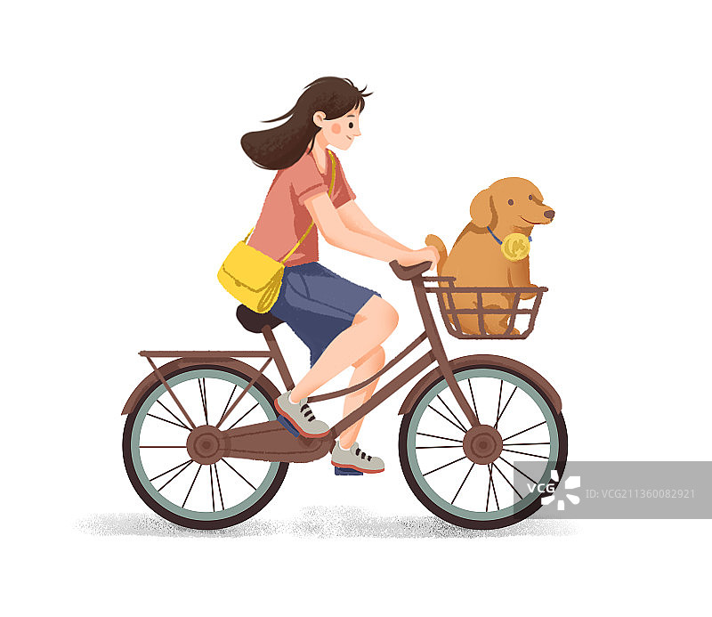 搭着宠物狗的单车少女图片素材