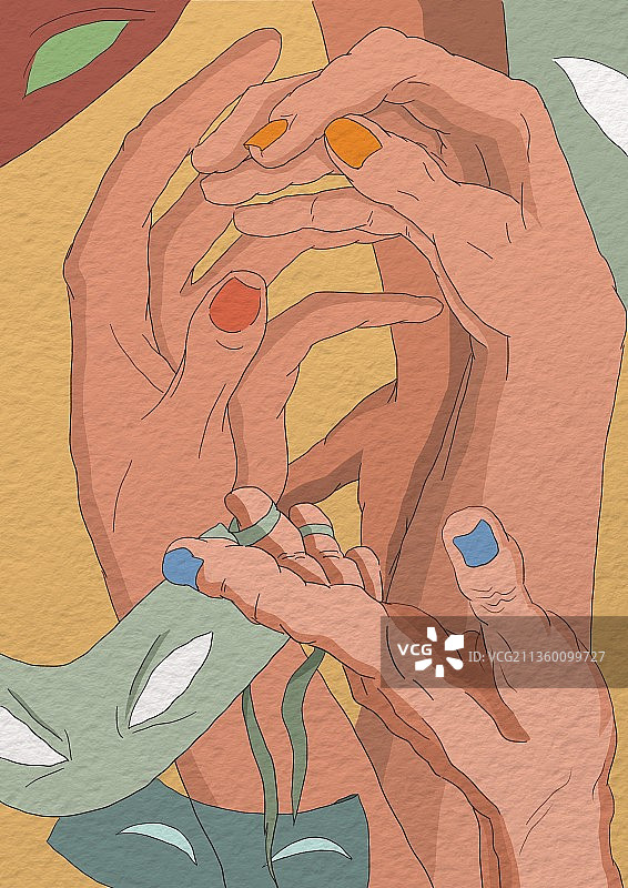 插画 手与面具图片素材