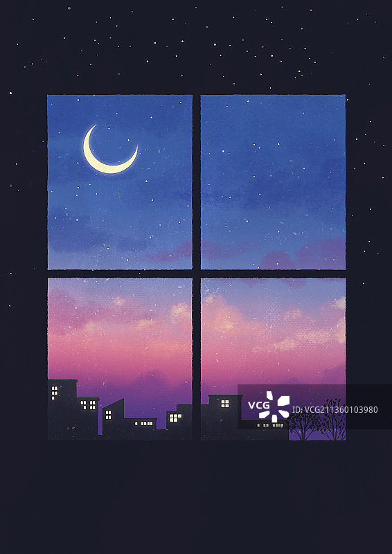夜晚窗外星空图片素材