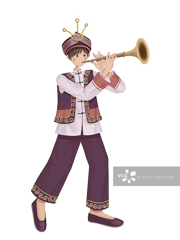 吹唢呐的仡佬族少年白色背景图片素材